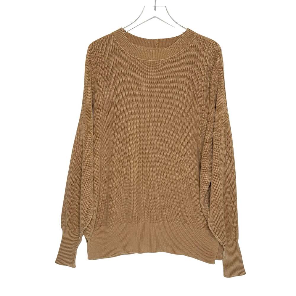 Aerie Textured Knit Tunic Sweater M Oversized Tan Drop Shoulders Slouchy